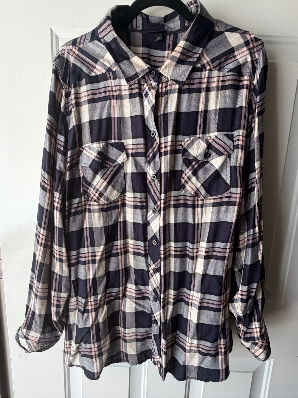 3X Torrid Plaid Button-Up Shirt in Navy, Cream & Blush
